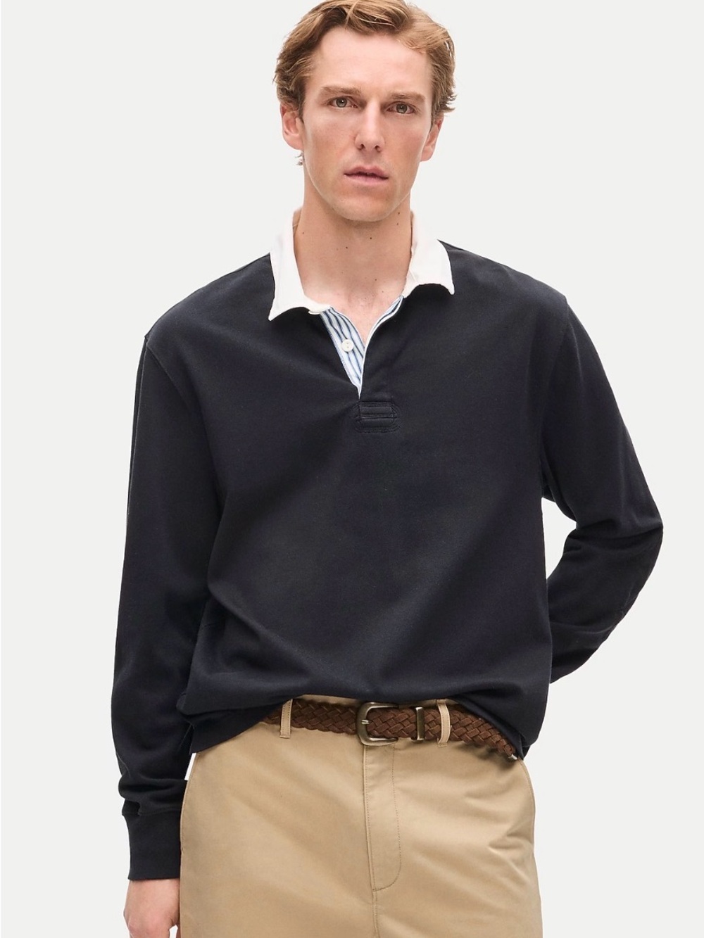 J. Crew men’s Rugby Black Long-Sleeve 10oz cotton shirt stripe placket szXLT NWT